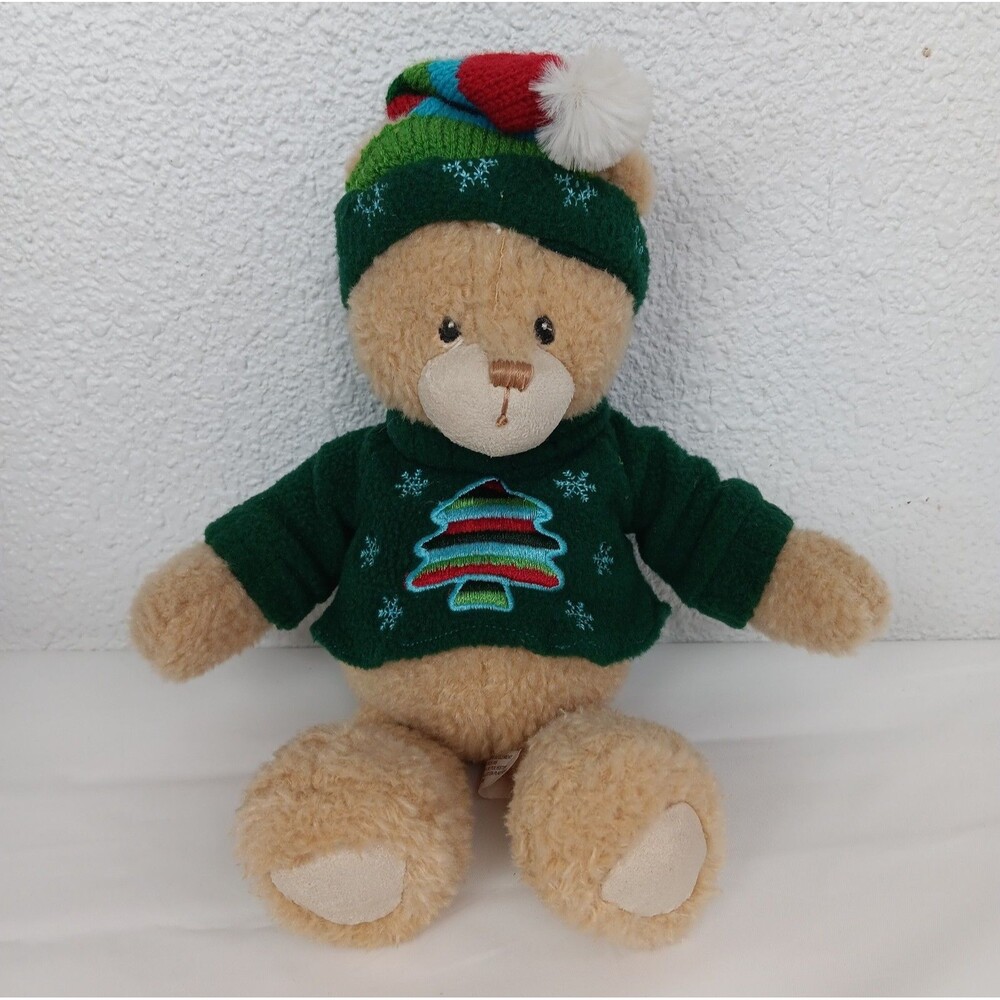 First and Main Holiday Bear JADE Tan Fur Holiday Fleece Sweater and Cap